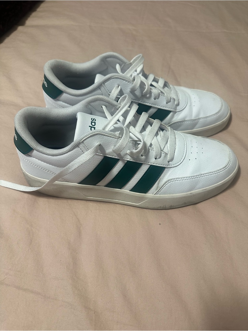 Adidas Men’s Break Net White Sneakers with Green Stripes - Low Top Casual